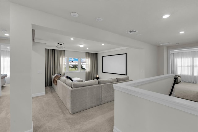 view of carpeted home theater room