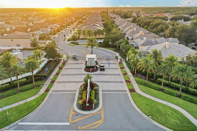 view of aerial view at dusk