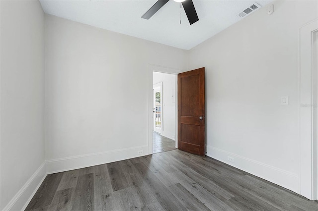 unfurnished room featuring wood-type flooring and ceiling fan