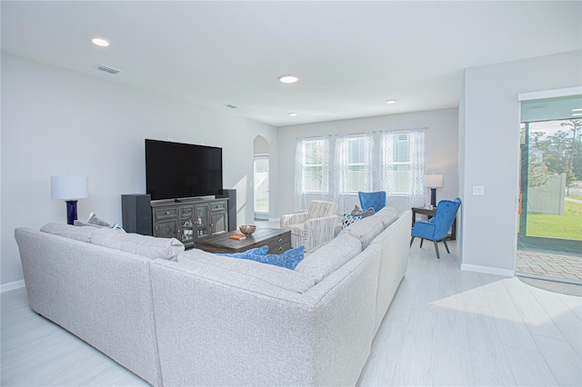 living room with light wood-type flooring