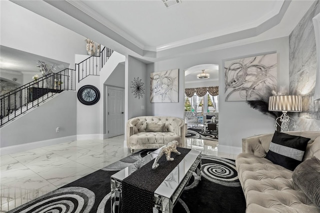 living room featuring ornamental molding