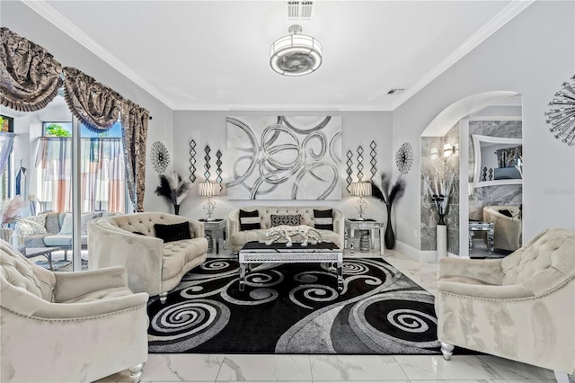 living room featuring ornamental molding