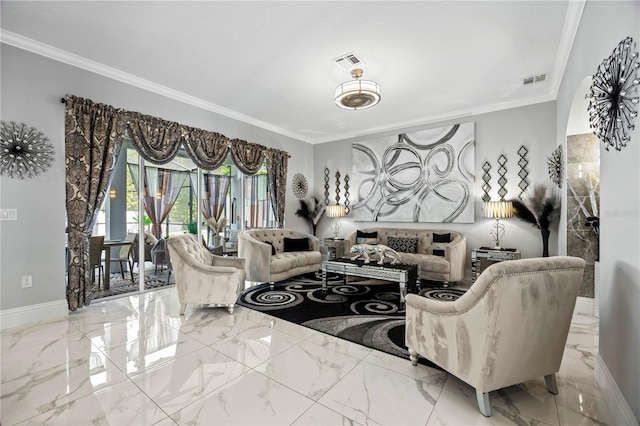 living room featuring ornamental molding