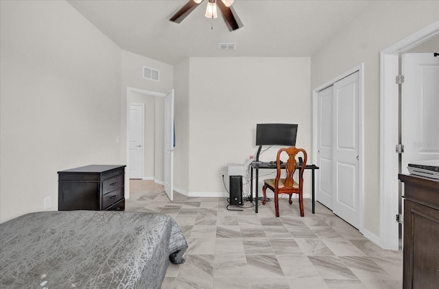 bedroom with a closet and ceiling fan