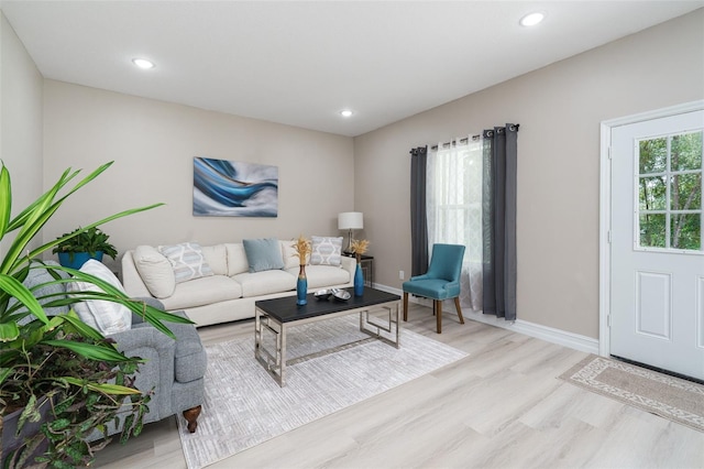 living room with light hardwood / wood-style floors and plenty of natural light