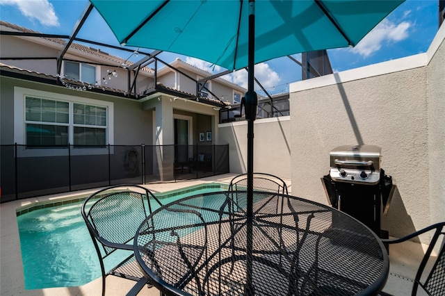 view of swimming pool with a patio area and area for grilling