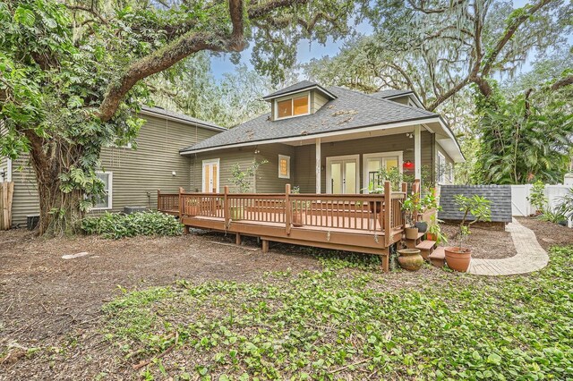 734 S Mills Ave, Orlando, FL 32801 - rear view of house featuring french doors, a deck, fence, and a shingled roof