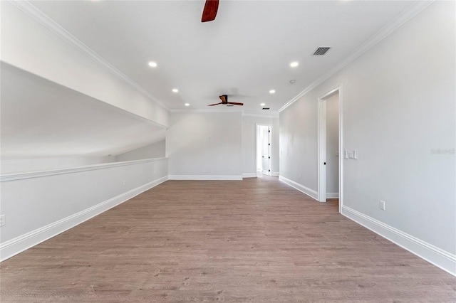 interior space with light hardwood / wood-style floors and ceiling fan