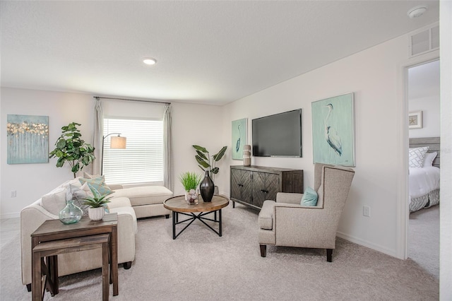 living room with light carpet