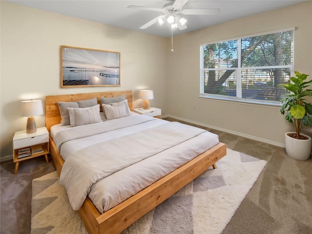 bedroom featuring carpet and ceiling fan