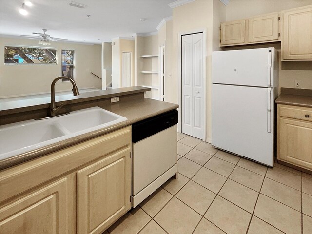 1711 Shadow View Cir Unit 1711, Maitland, FL 32751 - kitchen featuring a sink, light brown cabinets, white appliances, and light tile patterned flooring