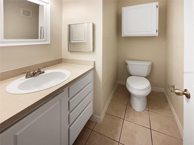 bathroom with vanity, toilet, and tile patterned floors