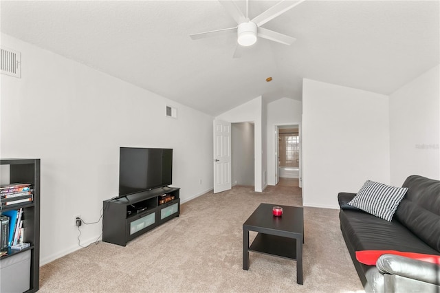36711 Alaqua Ct, Eustis, FL 32736 - living area with vaulted ceiling, light colored carpet, and ceiling fan
