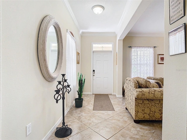 tiled entryway with ornamental molding