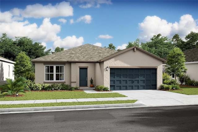 view of front of house with a front yard and a garage