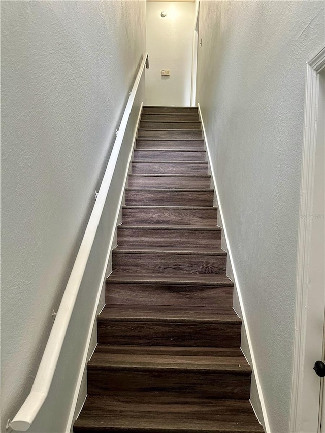 stairway with hardwood / wood-style floors