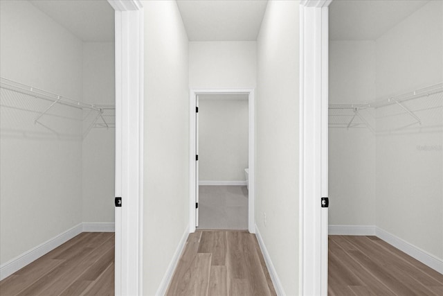 spacious closet with light hardwood / wood-style flooring