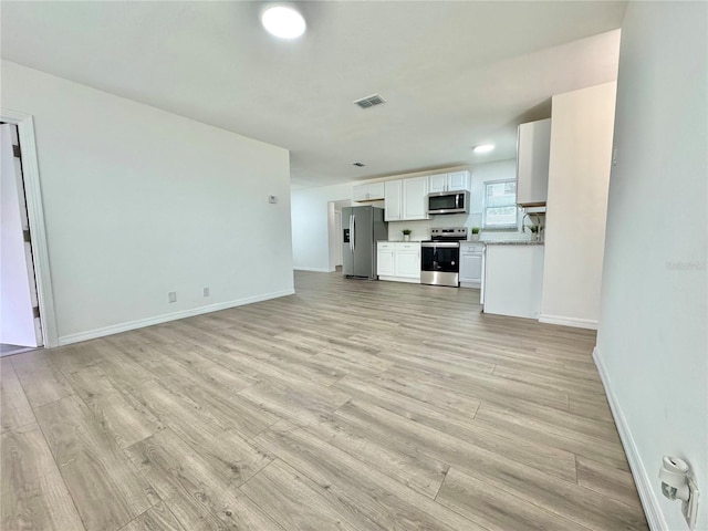 unfurnished living room with light hardwood / wood-style flooring