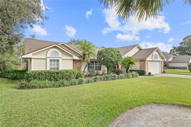 ranch-style house with a front lawn and a garage