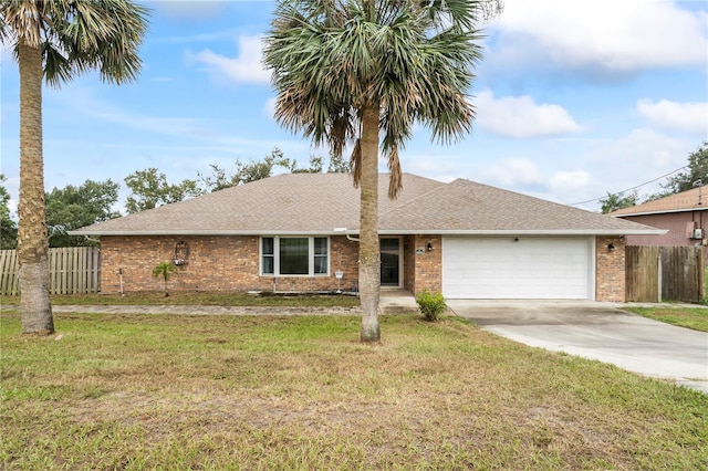 single story home with a front lawn and a garage