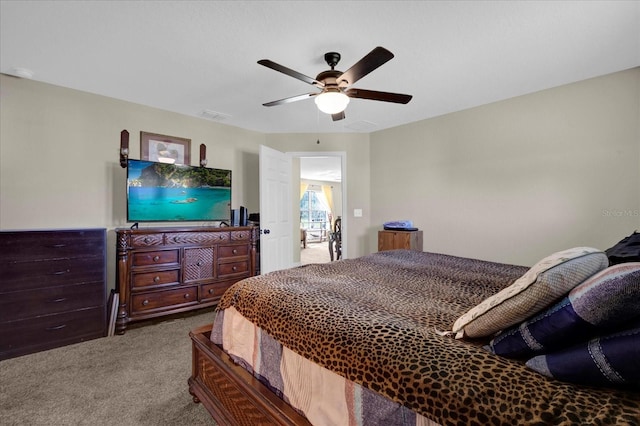 bedroom with carpet floors and ceiling fan