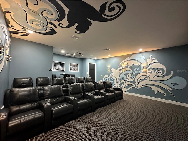 home theater room with carpet flooring