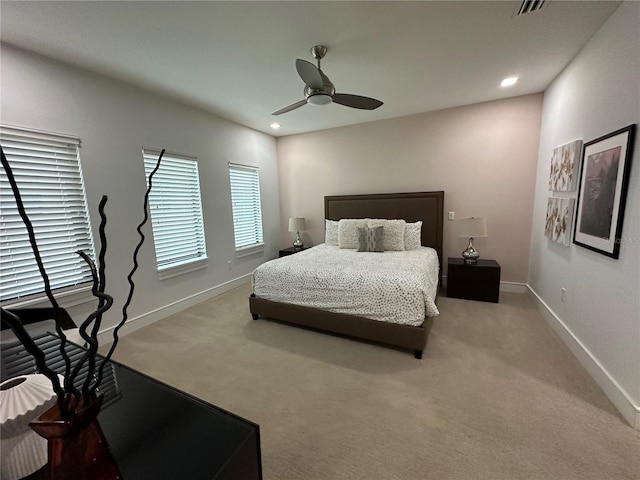 bedroom featuring carpet and ceiling fan