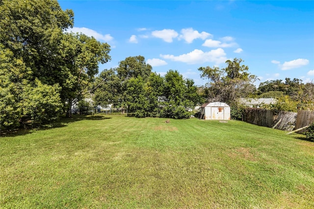 view of yard featuring a shed