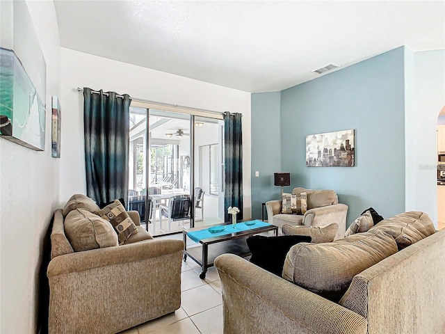 living room featuring light tile patterned flooring