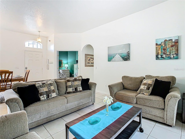 view of tiled living room