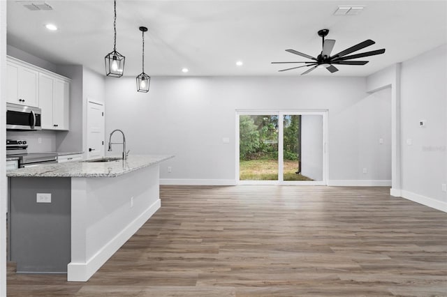 kitchen with white cabinetry, appliances with stainless steel finishes, sink, and wood-type flooring