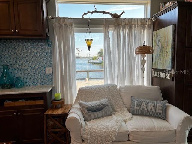 sitting room featuring a water view and a healthy amount of sunlight