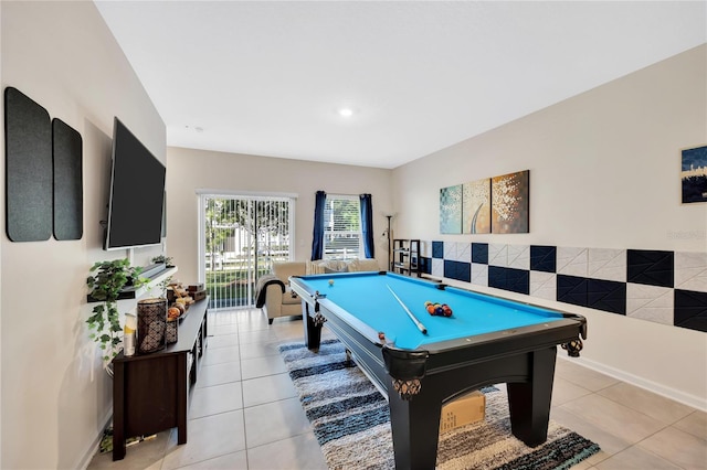 rec room with billiards and light tile patterned floors