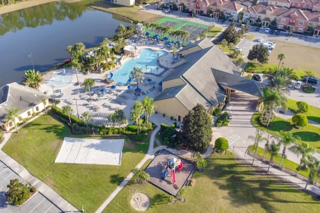 bird's eye view featuring a water view