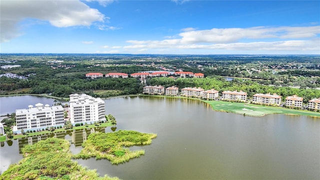 aerial view with a water view