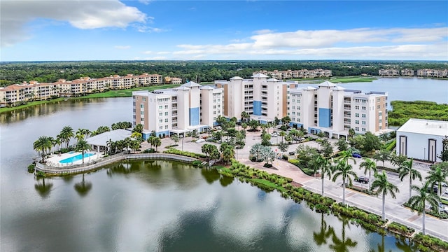 aerial view with a water view