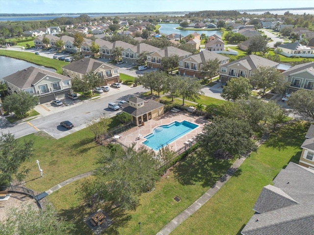 bird's eye view featuring a water view