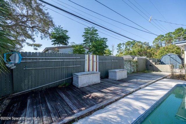 deck with a fenced in pool