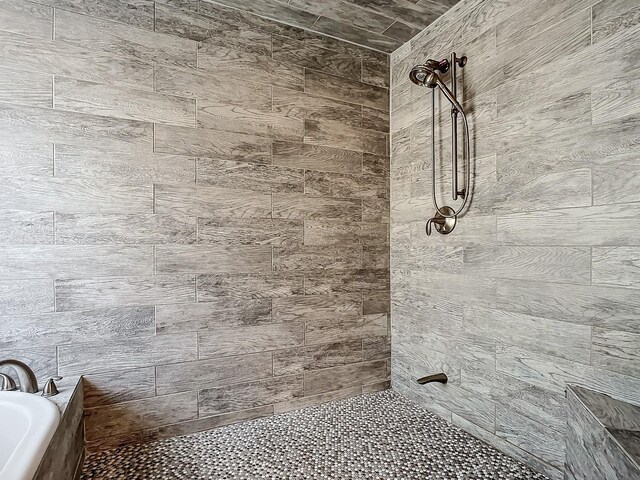 bathroom featuring plus walk in shower