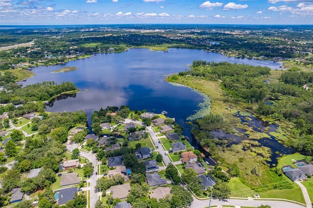 aerial view featuring a water view