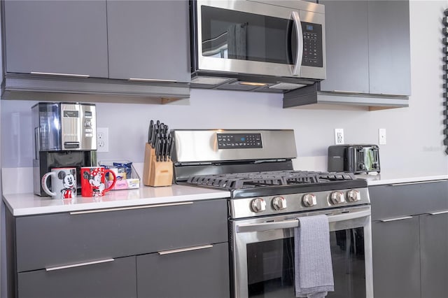 kitchen featuring gray cabinets and stainless steel appliances