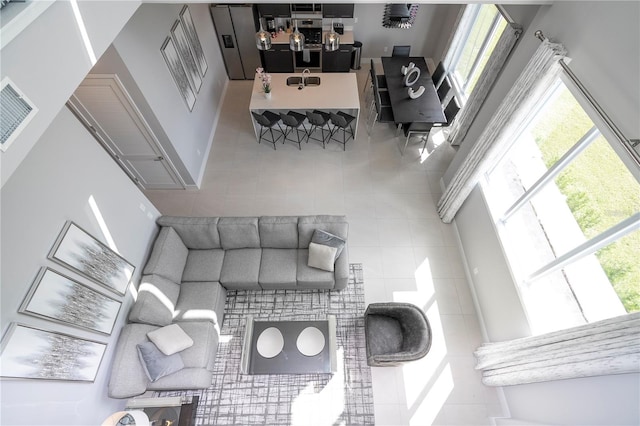 view of tiled living room