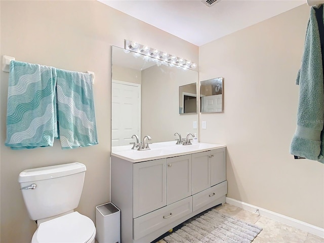 bathroom with vanity, toilet, and tile patterned flooring