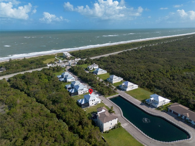 aerial view featuring a beach view and a water view