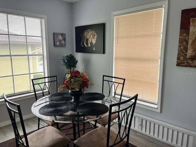 dining area with hardwood / wood-style flooring