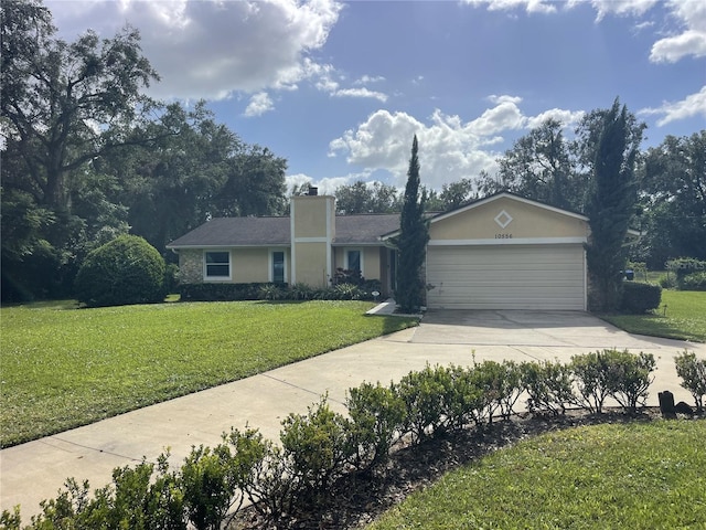 single story home with a front lawn and a garage