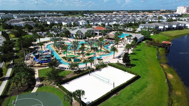 bird's eye view featuring a water view