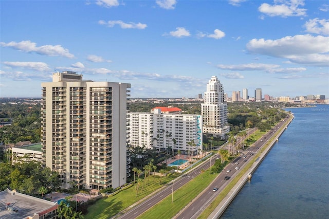 aerial view with a water view