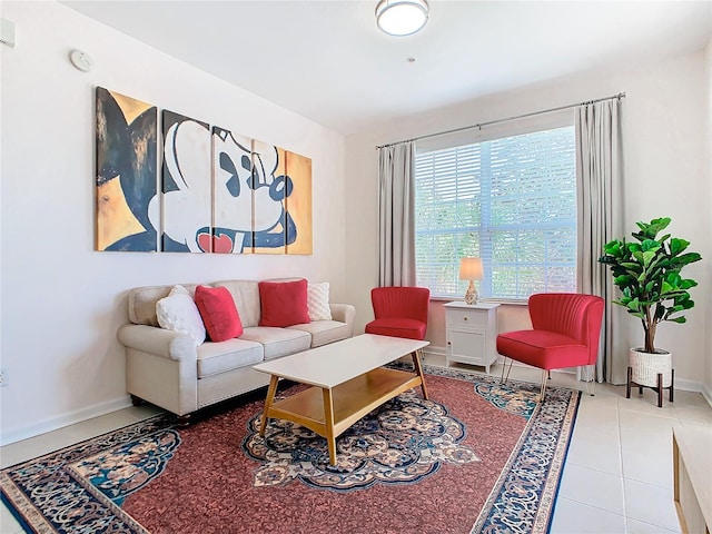 living room featuring light tile patterned flooring