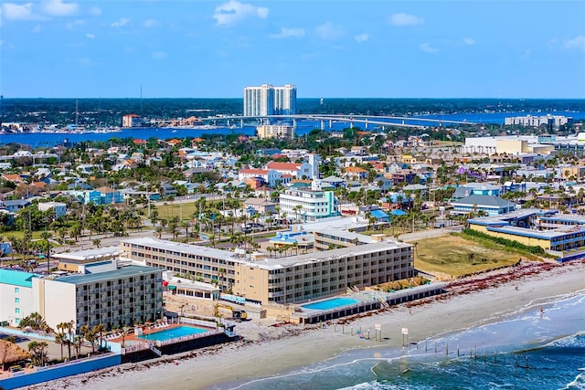 aerial view featuring a beach view and a water view